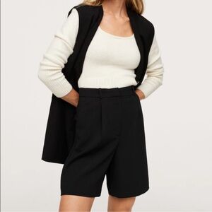 Mango Mng Leonard Bermuda Shorts Black High Waisted
